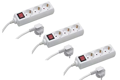 Meister Steckdosenleiste 3-fach - 3 Stück - 3 m Kabel - weiß - Kunststoffleitung - IP20 Innenbereich - Schalter, Steckerleiste, Mehrfachsteckdose, Tischsteckdose, Tido 3-fach, 7430570