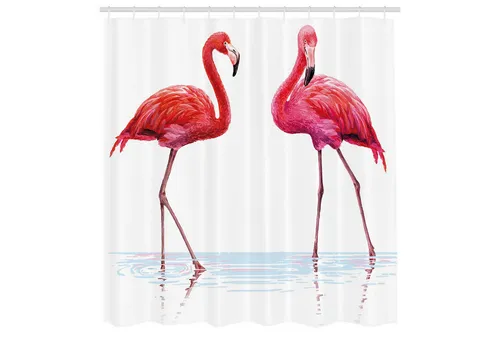 Abakuhaus Duschvorhang Moderner Digitaldruck mit 12 Haken auf Stoff Wasser Resistent Breite 175 cm, Höhe 180 cm, Flamingo Exotische Flamingos on Sea