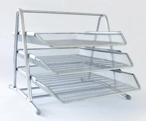 Dokumenten-Ablage Mesh,Metall, silber, 3 Schübe, ca. 35 x 30 x 27.5 cm, inkl. Montagezubehör