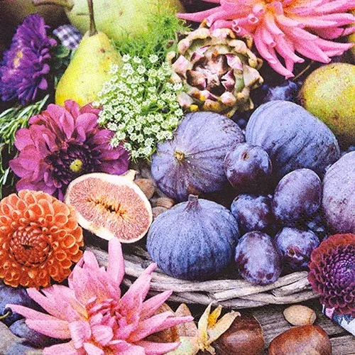 Servietten Beauty of Autumn Früchte Feigen Dahlien Ernte Herbst lila 33x33cm 20