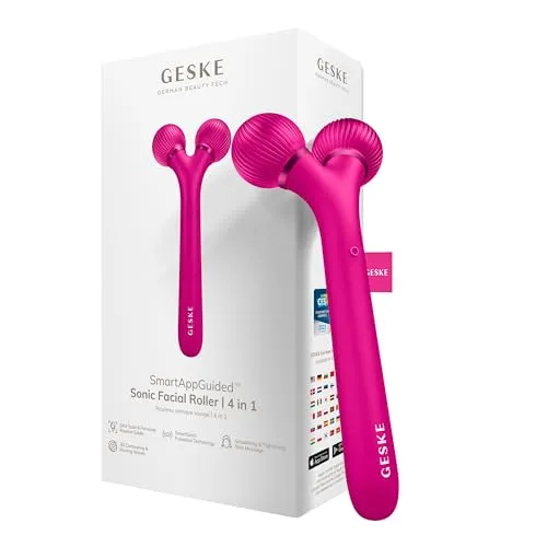 GESKE SmartAppGuided™ Sonic Facial Roller 4 in 1 - Toninggeräte für das Gesicht, mit innovativer SmartSonic Pulsationstechnologie für straffende Hautmassagen und reduzierte Mimikfalten.