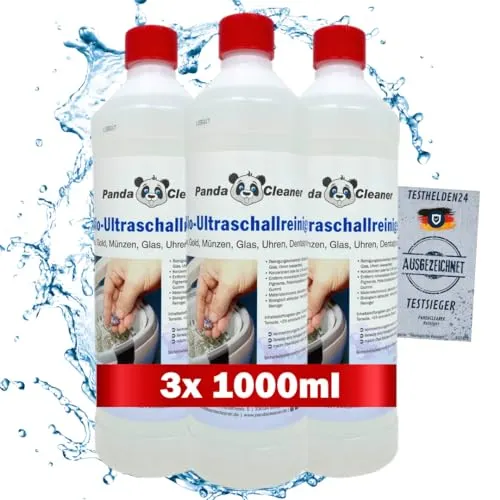 PandaCleaner Ultraschallreinigungsgerät Flüssigkeit - 3x 1L Konzentrat für Brillen, Dentalprodukte, Gold, Münzen, Glas, Uhren(wasserfest) UVM. (3000ml)