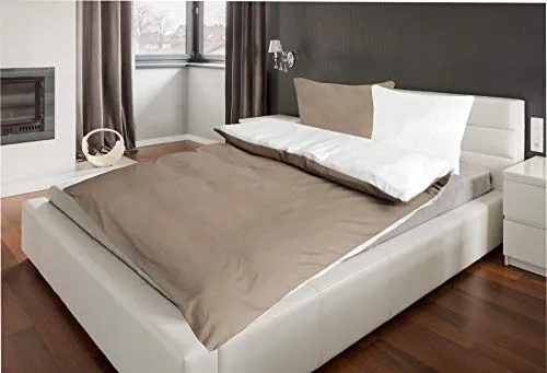 MB Warenhandel24 Bettwäsche Doppelpack 4-Teilige Hochwertige Renforcé aus 100% Baumwolle Uni Wende Creme/Taupe 2X 135x200 Bettbezug + 2X 80x80 Kissenbezug