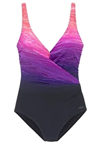Badeanzug LASCANA, Damen, Gr. 40 - Modischer Badeanzug in marine-pink mit Farbverlauf und Shaping-Effekt für eine schöne Silhouette. Ideal für Strand und Pool, bietet perfekten Halt durch integrierte Softcups und Unterbrustgummi.