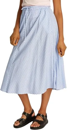 Tommy Hilfiger Damen Rock Crinkle Viscose Mix Midi-Länge - Damen Röcke, ikonisches Design mit Tommy Hilfiger Flag, bequeme Passform und ideal für lässige Sommeroutfits.