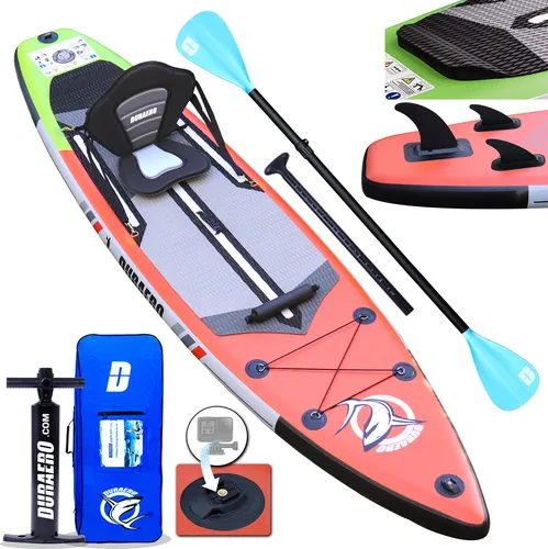 DURAERO Inflatable SUP-Board - Aufblasbares Stand up Paddle Board Set - SUP-Board Set 330x76x15cm, leicht mit nur 7,75kg, inklusive umfangreichem Zubehör wie Kajak Sitz und verstellbarem Doppel-Paddel für maximalen Komfort auf dem Wasser.