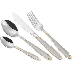 Maestro 24-teiliges Besteckset für 6 Personen aus Edelstahl 18/10 - Elegantes 24-teiliges Besteckset für 6 Personen aus hochwertigem Edelstahl 18/10 mit goldfarbenen Zierleisten. Ideal für Feiern oder den täglichen Gebrauch.