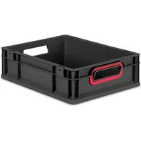 Eurobox NextGen Color 11L | Schwarz mit roten Griffen - Robuste Aufbewahrungsbox aus recyceltem Kunststoff, ideal für Lagerung und Transport. Stapelbar, temperaturbeständig und mit ergonomischen Griffmulden für einfachen Transport.