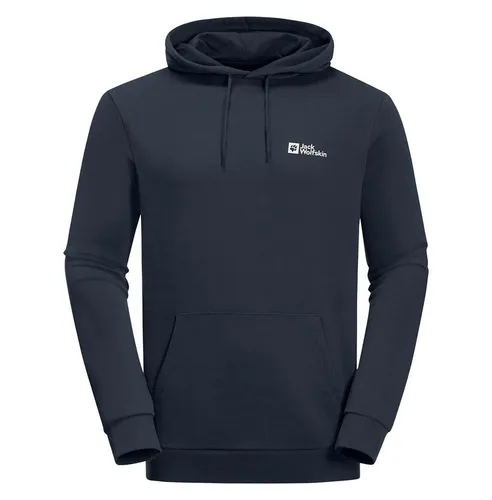 Jack Wolfskin Kapuzenpullover Essential (Bio-Baumwolle) nachtblau Herren M - Outdoorbekleidung aus 100% Bio-Baumwolle, super weich und gemütlich, ideal für entspannte Tage. Klassisches Design mit Kapuze und Kängurutasche.