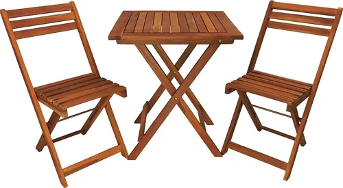 Balkonset, Bistroset mit Tisch und 2 Stühlen aus Akazienholz - Gartenmöbel-Set für Balkon oder Terrasse, stabil und zeitlos im Design, ideal für 2 Personen, aus hochwertigem Akazienholz gefertigt.