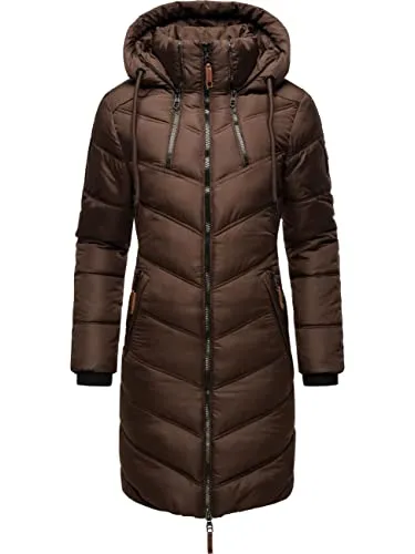 MARIKOO Damen Wintermantel Armasa Dark Choco XXL - Funktionsjacke: Modischer, warmer Steppmantel mit verstellbarer Kapuze und wasserabweisendem Material – ideal für kalte Herbst- und Wintertage.