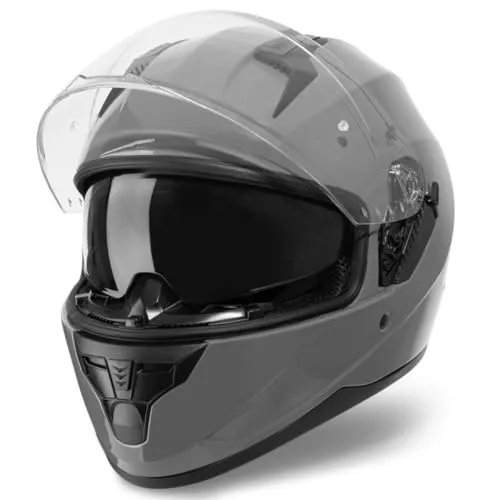 VINZ Kennet Integralhelm mit Sonnenblende | Motorrad Helm Vollvisierhelm Mopedhelm ECE 22.06 | Motorradhelm Full-Face Helme | für Damen & Herren | In Gr. XS-XXL - Nardo Grey