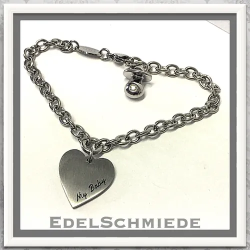 Edelschmiede925 Armband zur Geburt - Edelstahl mit Herz Anhänger - Elegantes Edelstahlarmband mit Herz-Anhänger, perfekt als Geschenk zur Geburt. Verstellbare Kette für individuellen Tragekomfort, ideal für jeden Anlass.