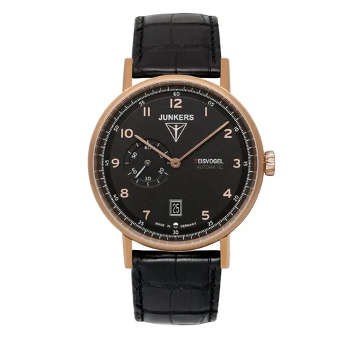 Junkers Automatikuhr Eisvogel F13 - Elegante Herrenuhr mit Swiss Made Automatikwerk, roségoldfarbenem Edelstahlgehäuse und Saphirglas. Ideal für stilbewusste Träger, die zeitlose Qualität schätzen.