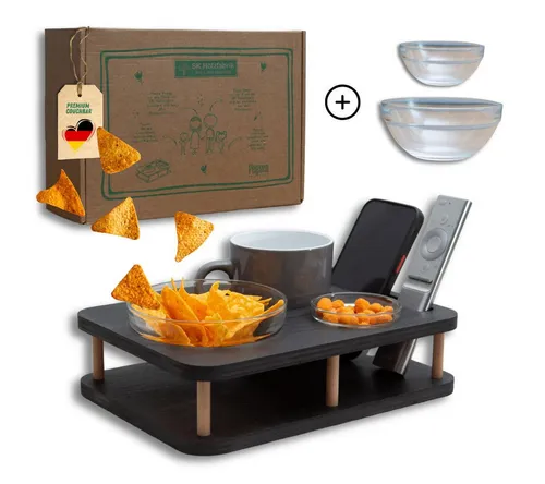 PEGSEN Servierplatte Couchbar Snackbar YOLO mit 2 Glasschalen, Getränke und Snacks stehen stabil und sicher