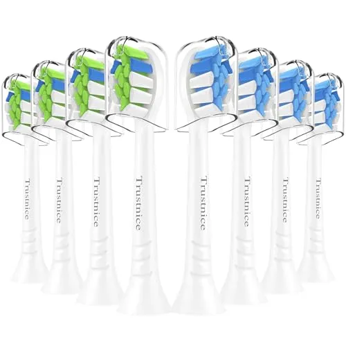 8er Trustnice Aufsätze passend für Philips Sonicare Ersatzbürsten, Bürstenköpfe Zahnbürstenkopf für Phillips Sonicare Elektrische Zahnbürste Snap-On-Griffen (Weiß, 8 Stück (1er Pack))