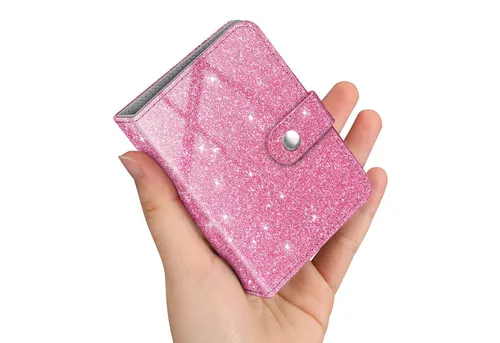 Fintie Mini Fotoalbum für 2x3 Zoll Filme - 52 Taschen kleine Alben für Fujifilm Instax Mini Sofortbildkamera/Polaroid Hi-Print Bilder, Kpop Fotokartenhalter Binder, Glitzerndes Rosa