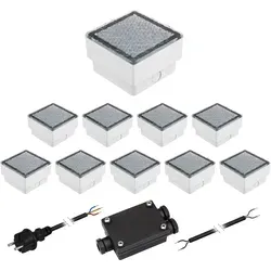 LED Pflasterstein CUS 10er-Set, kalt-weiß, 230V, 10x10cm in grau von LEDs Com