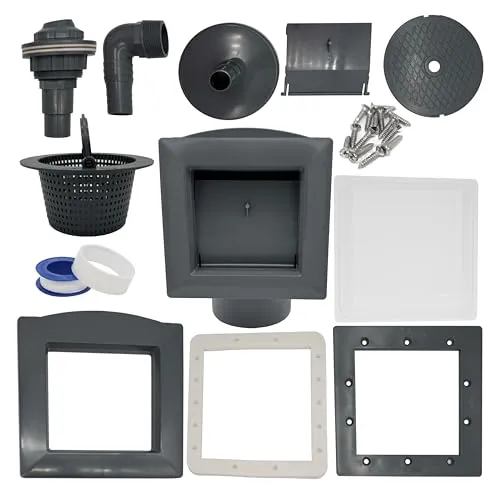 HAF Einbauskimmer Komplett Set Grau für Stahlwandbecken - Hochwertiges Einbauskimmer Set aus robustem ABS-Kunststoff für Stahlwandbecken. Inklusive Anschlussmöglichkeiten für 32mm und 38mm Schläuche. Sorgt für einen sauberen Pool und einfache Installation mit allem Zubehör.