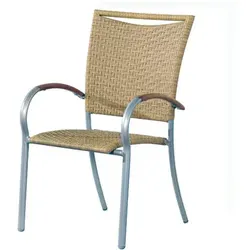Inko Stapelsessel New York - Witterungsbeständiger Alu-Stuhl für Terrasse und Balkon - Gartenstühle mit hochwertigem Aluminiumrahmen und natürlichem Geflecht. Der stapelbare Sessel bietet Komfort mit Teakholz-Armlehnen und ist leicht zu reinigen.