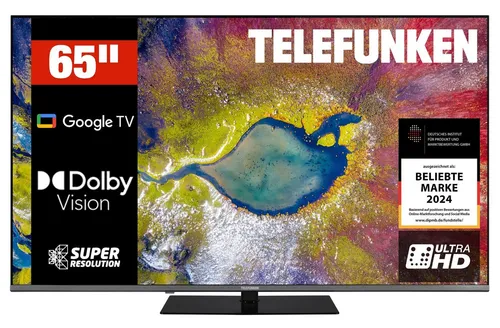 Telefunken D65U980B2CW 65 Zoll 4K Smart TV mit Google TV - Erleben Sie Fernsehen neu mit dem Telefunken D65U980B2CW. 4K Ultra HD, Dolby Vision und Dolby Atmos sorgen für ein beeindruckendes Seherlebnis. Inklusive 6 Monate HD+ für mehr Vielfalt!