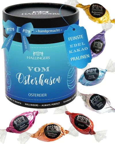 Hallingers Vom Osterhasen XXL Pralinen Ostereier handgemacht ohne Alkohol in Box