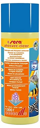 sera phosvec-clear 250 ml - Klare Sicht Beseitigt mineralische Trübungen, entfernt den Hauptalgennährstoff Phosphat, für dauerhaft kristallklares, sauberes Wasser, Wasseraufbereiter fürs Aquarium