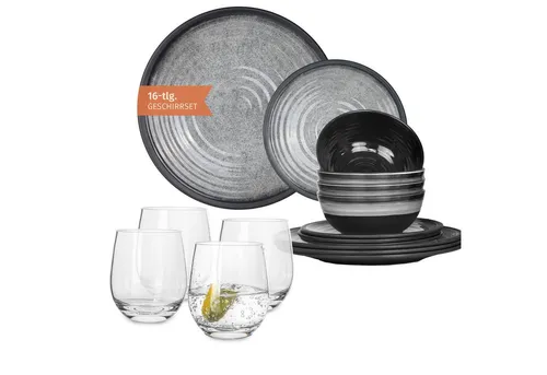 Moritz Geschirr-Set Camping Geschirr Stone Grey, 12 in weiß von Moritz