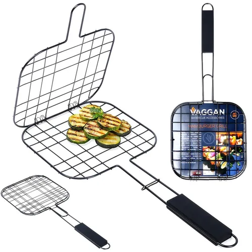 Grillrost Grillkorb Grillgitter zum Grillen von Burgern Metall schwarz 49x21,1cm