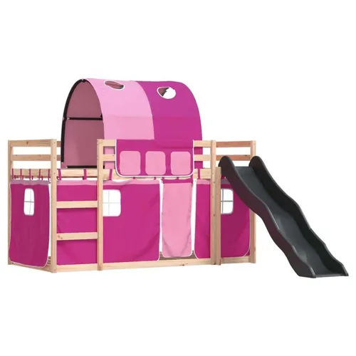 Maison Exclusive Etagenbett mit Rutsche und Gardinen Rosa 90x190 cm