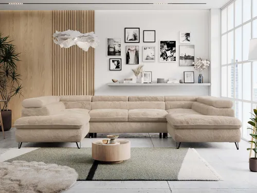 MKS MEBLE Sofa U-Form Schwarz - Schlafsofa mit Bettkasten und verstellbaren Kopfstützen - Moderne Wohnlandschaft U-Form in Schwarz mit Schlaffunktion und 2 Bettkästen für optimalen Stauraum. HR-Schaum sorgt für hohen Komfort, ideal für entspannte Abende im Wohnzimmer.