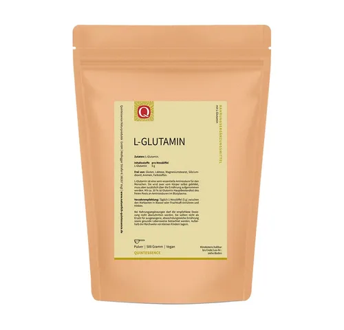 Quintessence L-Glutamin Pulver 500 g - Pflanzliche Aminosäure - Aminosäuren aus rein pflanzlicher Quelle, hoch bioverfügbar und vegan. Ideal für bewusste Ernährung, ohne Zusatzstoffe und frei von Allergenen.