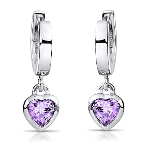 Materia Kinder Ohrringe Silber 925 mit Zirkonia Herz lila in lila von Materia by Matthias Wagner