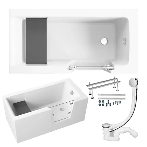 KOLMAN KOMPLETTSET 6in1 Acryl Weiß Wanne - Badewanne 140x70 cm für Senioren mit Glastür, Holzsitz und einfacher Montage. Hergestellt in der EU, langlebig und pflegeleicht – der perfekte Komfort für Ihr Badezimmer!