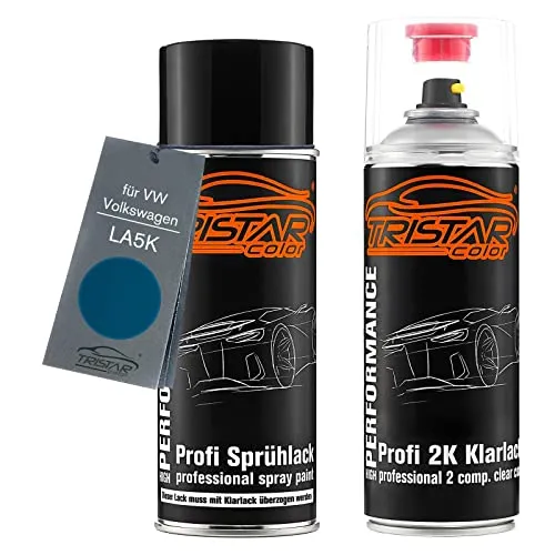 TRISTARcolor Autolack 2K Spraydosen Set für VW/Volkswagen LA5K Olympiablau Perl Basislack 2 Komponenten Klarlack Sprühdose