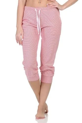 Normann Damen Schlafanzug Pyjama Capri-Hose 3/4-lang - Mix & Match - perfekt zu kombinieren, Farbe:Streifen_pink, Größe:44-46