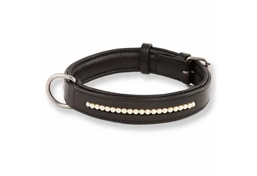 Monkimau Hunde-Halsband Hundehalsband aus Leder besetzt mit echten Süßwasserperlen, Leder