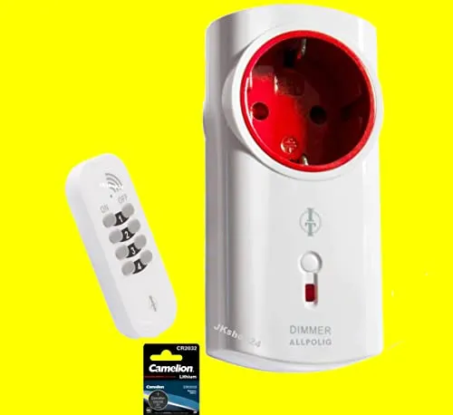 JKshop24 Funk-Dimmer-Zwischenstecker allpolig 3-200 Watt +Mini-Handsender +CR2032 geeignet für dimmbare LED, Energiesparlampen, Glühlampen | Funkschalter-Set Intertechno JK-IT-SET-123