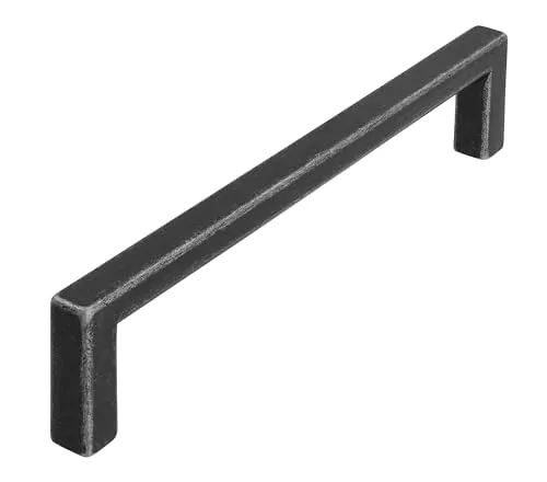 SIRO Möbelgriff Bruckmühl, Schlicht, Vintage, Druckguss eisenfarbig getrommelt matt, 136 mm x 28 mm x 8 mm, LA 128 mm, 2108-136ZN78