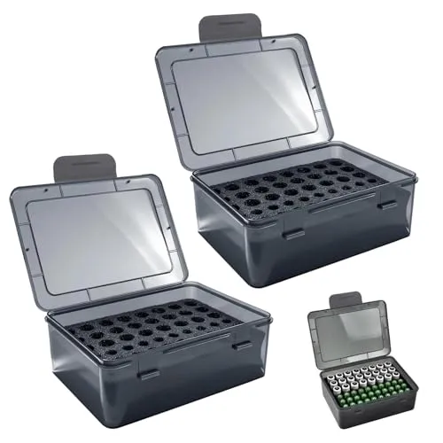 Batterie Aufbewahrungsbox für 54 AAA AA Batterien, Schwarz Transparent Batteriebox Aufbewahrung, Batterie Organizer aus Kunststoff, Sammelbox Akku Etui, Sichere Lagerung—Batterien Nicht Enthalten