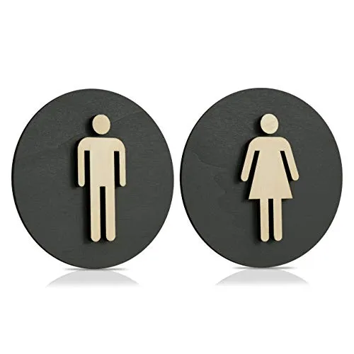 WC Schild Anthrazit Holz Toilettenschild Toilette Türschild Damen Herren (Damen Herren, Ø 12cm)