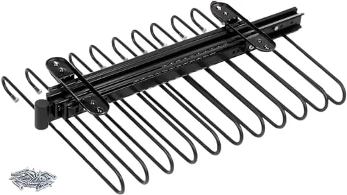 Emuca Ausziehbarer Hosenbügel mit 11 Hosenhaken - Hosenbügel aus robustem Stahl mit schwarzer Strukturlackierung. Ideal für Kleiderschränke, bietet vollständigen Auszug und rutschfeste Gummis für sicheren Halt.