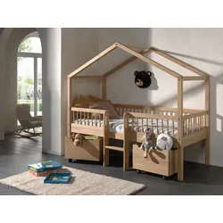 Produktbild Vipack Hausbett aus massiver Eiche, 90x200 cm mit Bettschublade