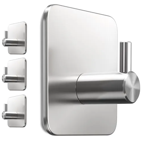 Menz Klebehaken, 4er Set - Rostfreie Badezimmer Wandhaken selbstklebend, Klebehaken Edelstahl, Haken mit wasserfesten Klebepads, Haken selbstklebend als praktische Handtuchhaken im Bad