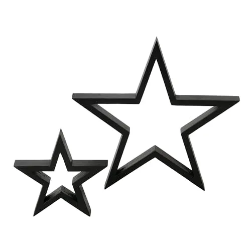 Spetebo Holz Stern schwarz 2er Set zum Hinstellen - 30/16 cm - Tischdeko Weihnachtstern Aufsteller - Weihnachten Advent Winter Tisch Fenster Dekoration