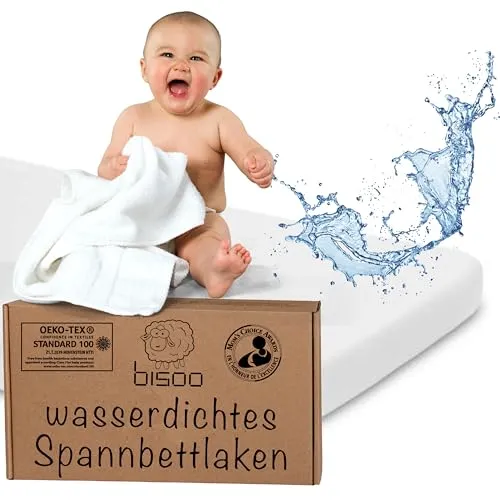 Bisoo Spannbettlaken Beistellbett 90x55 cm - wasserdichte Bettlaken Matratzenschoner Baby 100% Baumwolljersey Öko-Tex - Kompatibel Kindercraft Fabimax - 1 Stück Weiß 55x90 cm
