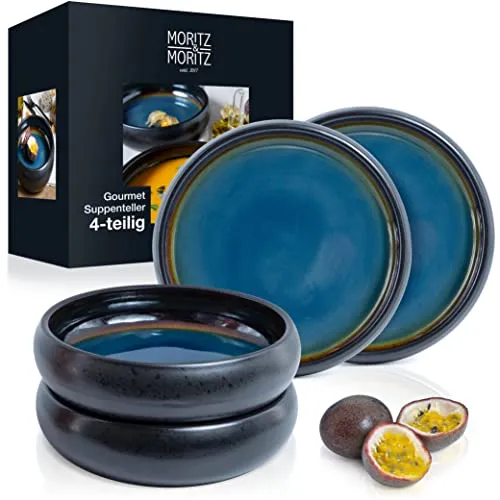 Moritz & Suppenteller 4-tlg. REACTIV - Stylish und vielseitig - Korrekturmittel: Moritz & Suppenteller blau-braun 4-tlg. 'REAKTIV' für Suppen und Salate, mikrowellengeeignet mit modernem Farbverlauf, bringt Streetfoodstimmung auf jede Tafel.
