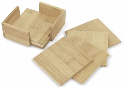 Stück quadratischer Untersetzer aus Bambus mit Halter 6
