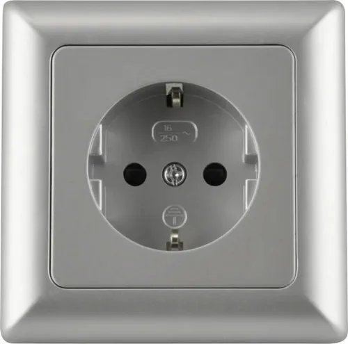 Unitec Steckdose mit Rahmen Silber, Serie Genua