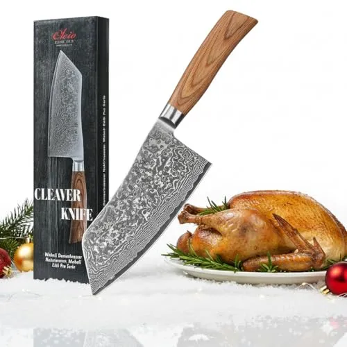 Chinesisches Kochmesser Chai Dao I 17 cm - Damaststahl mit Pakkaholzgriff - Küchenmesser aus 67 Lagen Damaststahl mit 17 cm Klinge, ideal für präzises Zerteilen von Fleisch und Fisch. Ergonomischer Pakkaholzgriff für Links- und Rechtshänder.